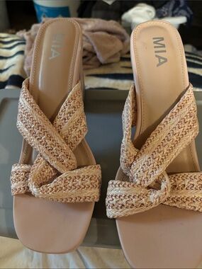 MIA Braided Slide Mules — Beige Tan